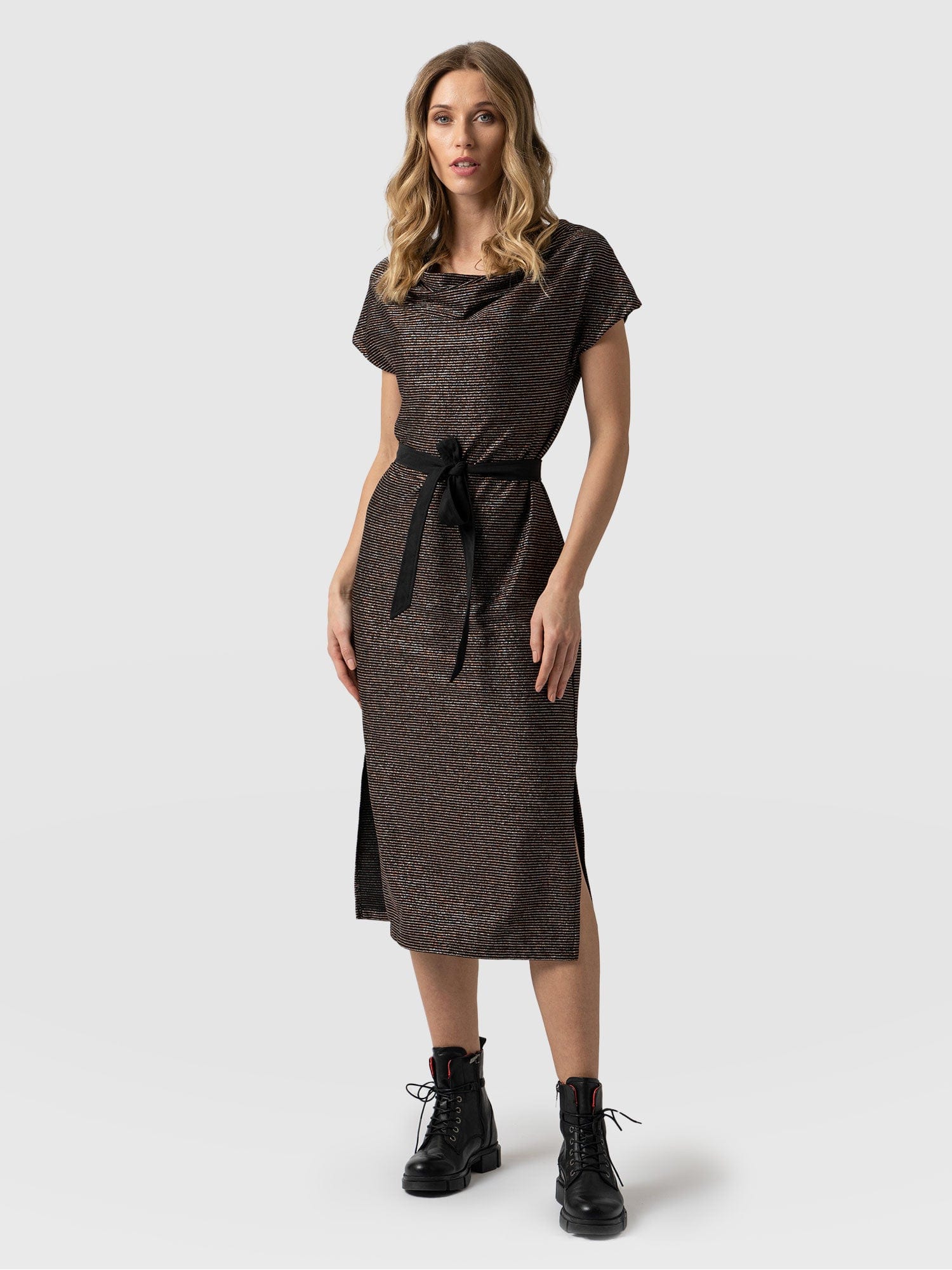 Cowl Neck Dress Metallic Stripe - Women's Dresses | Saint + Sofia® EU